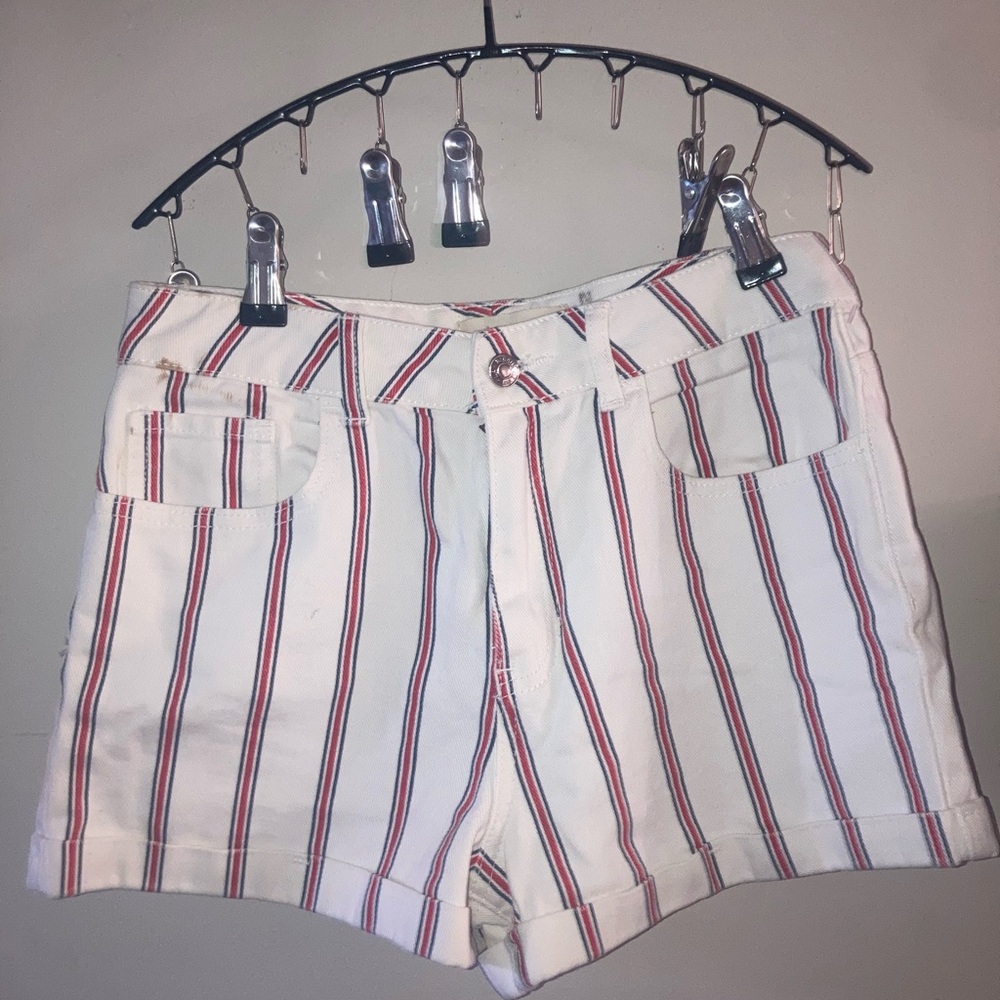 PacSun White and Red Striped Jean Shorts